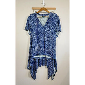 Lauren Ralph Lauren Top &‎ Skirt Set NWOT Womens L Linen Blue White Geometric